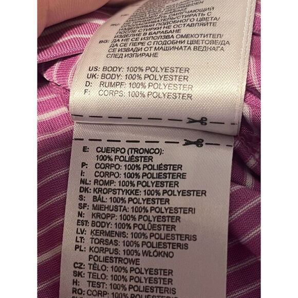 Adidas Mens Polo Golf Shirt Large Fuchsia Striped Short Sleeve ClimaLite - Picture 8 of 9